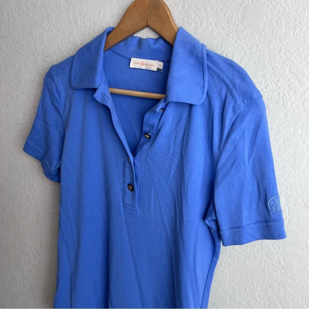 Tory Burch Lennox Cotton Polo Shirt Top Gold Logo Buttons